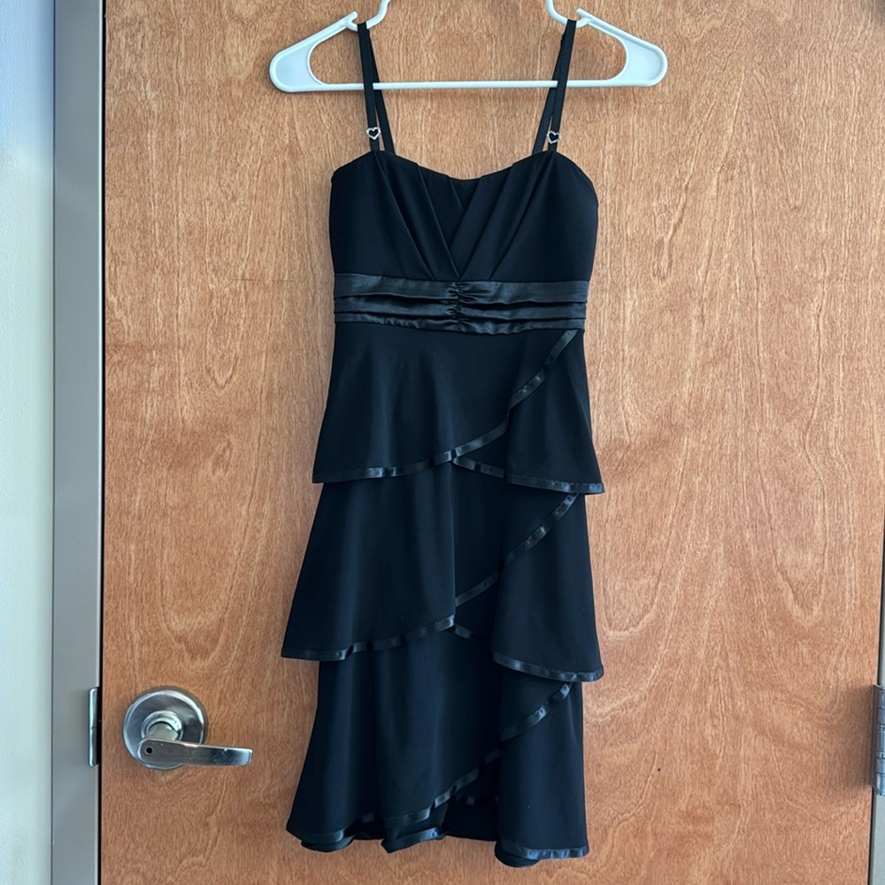 Deb Small Y2K Black Layered Dress Tie Back Gem Heart Padding Mini Dress Sunmer